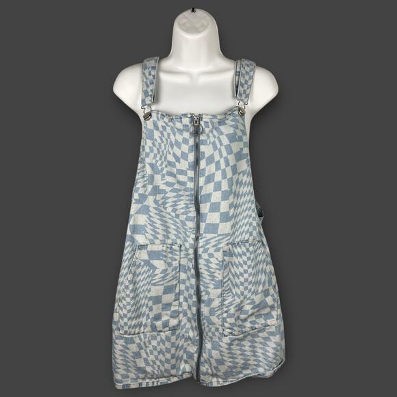 Tinseltown Bib Dress Light Denim Checkered Women’s XL Pockets Skater Y2K - Picture 1 of 8